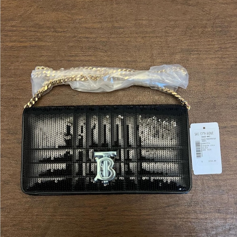 Burberry Black Sequinnedn Lola Wallet Bag with Tags